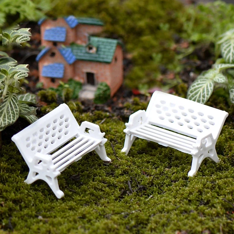 Mini Park Plastic Chair Crafts, DIY Fairy Garden Ornament, Miniature Figurine, Dollhouse Decor, Seat Bench, 10Pcs