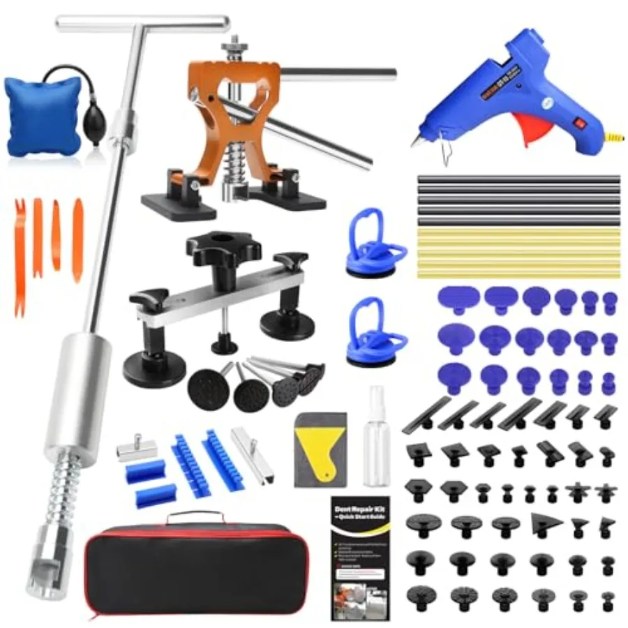 

Auto door dings and hood dent repair tool kit: plastic black paintless removal with strong adhesive glue sticks and 100W hot gl