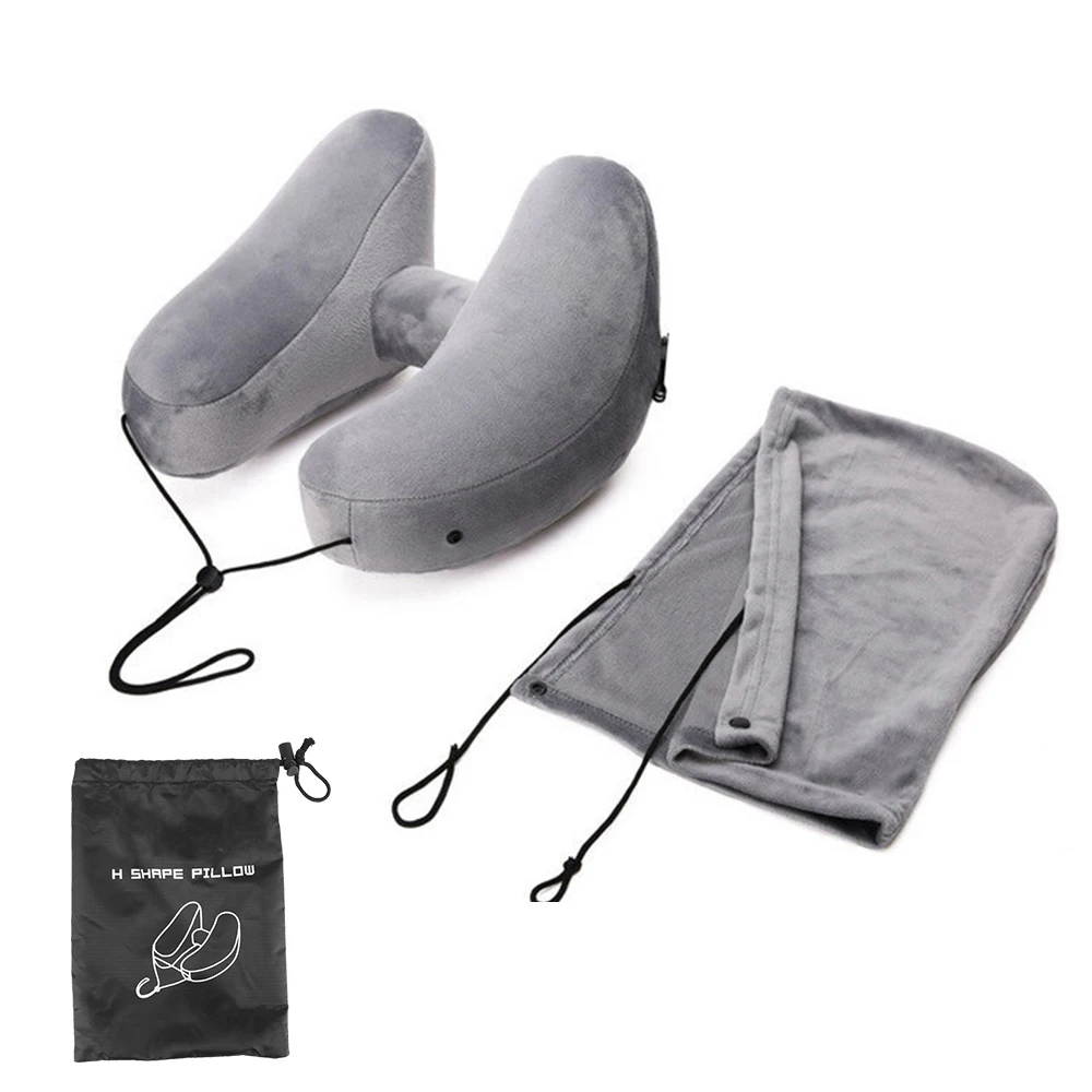 H-Shaped Inflatable Pillow Travel Neck Pillow Inflatable Neck Pillow With hood Car Neck Rest Cushion Portable U-Shaped Pillow