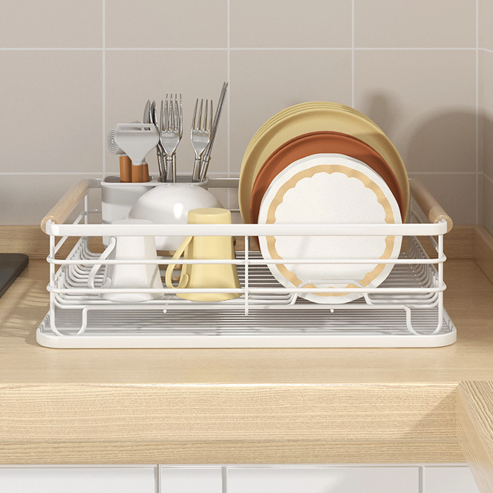 

﻿ Kitchen Dish Drying Storage Rack with Detachable Draining Tray Large Capacity Space Saving Dish Racks for Mugs Dishes Bowls