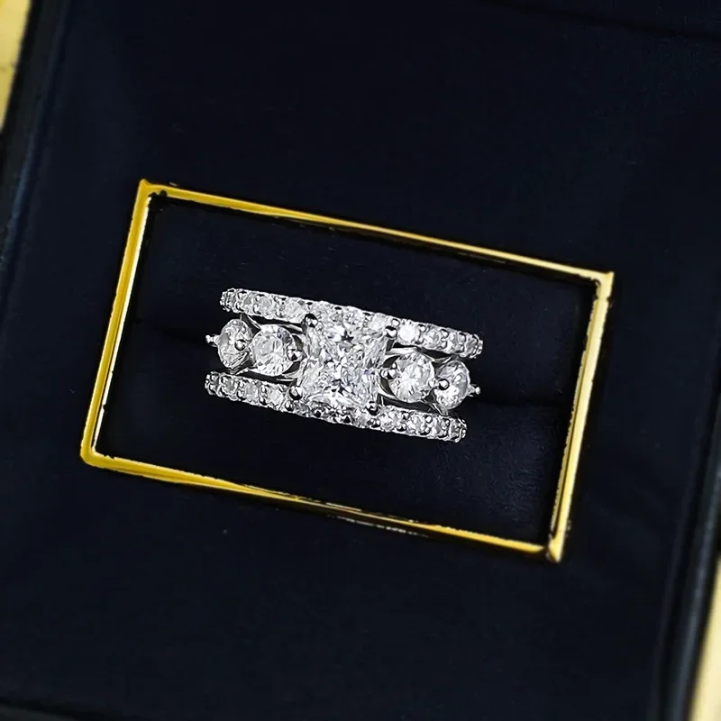 

Новое серебро S925, новое кольцо с имитацией бриллианта, 6*6 м, квадратное ювелирное изделие принцессы с белым бриллиантом в европейском и американском стиле