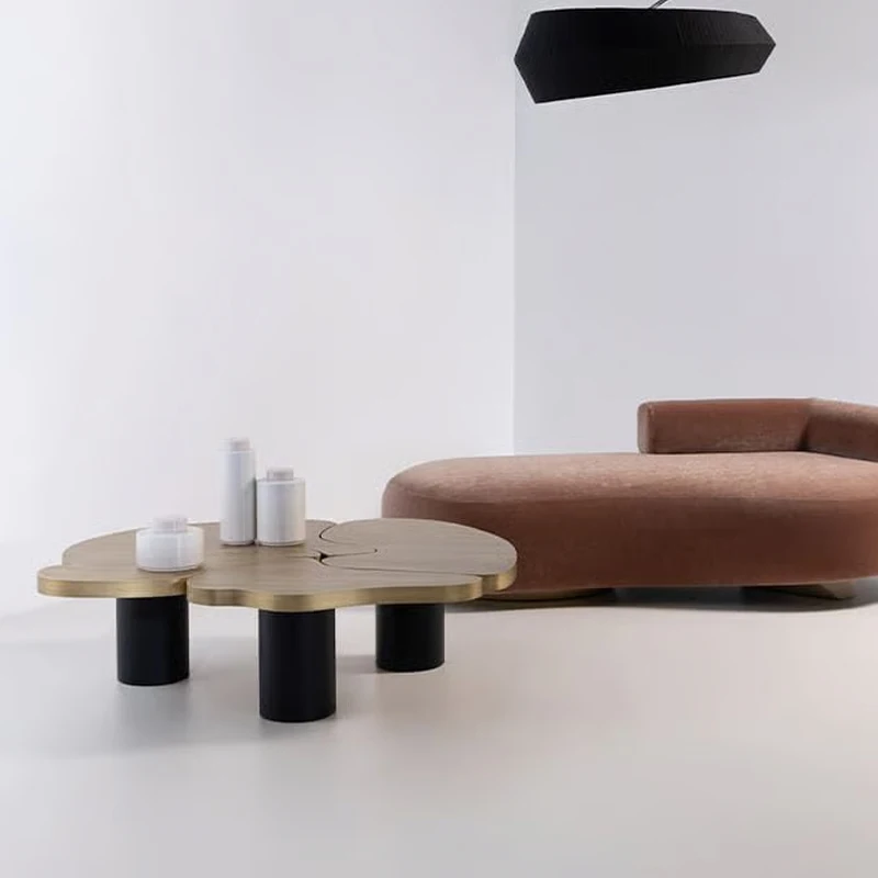 Coffee table living room stainless steel base, irregular center table metal legs sofa side table set