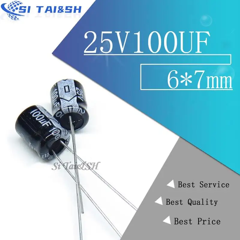 50PCS Higt quality 25V100UF 6*7mm 100UF 6.3*7 25V Electrolytic capacitor