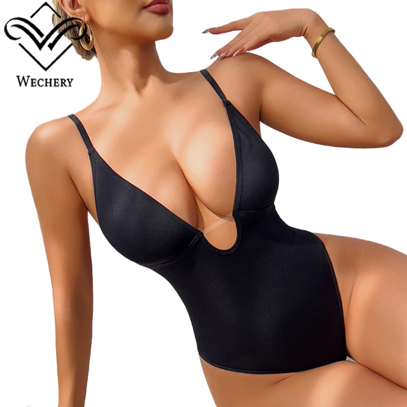 Wechery للتنحيف ملابس داخلية حريمي سلس عميق الخامس الرقبة أعلى مدرب خصر البطن تحكم مثير التخسيس ارتداءها سيور #3