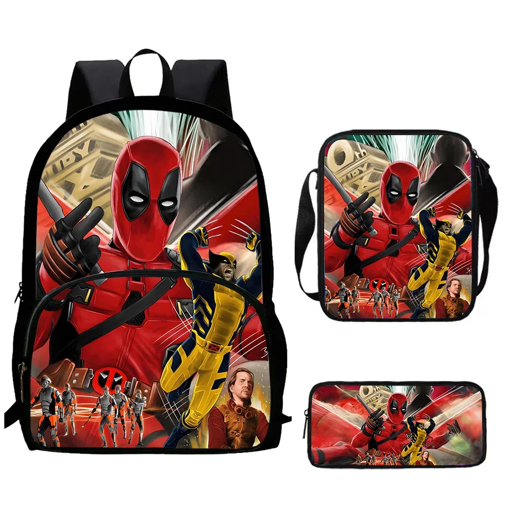 3Pcs Set Anime DeadPool School Backpack,Shoulder Bags,Pencil Bags  for 4-8 Years Old ,Cartoon School Bags for Boys Girls