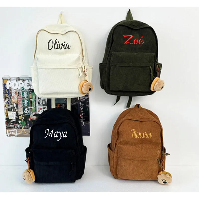 Corduroy High-Capacity Backpack With Personalized Name, Student Bag, Versatile Commuting Backpack, Simple And Fashionable