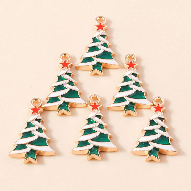 Leslie 10pcs Enamel Christmas Tree Charms Gold Color Snowflake Stocking Deer Charms for DIY Jewelry Making Xmas Earrings