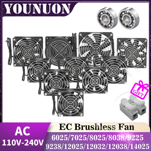 1 Uds EC ventilador sin escobillas 6025/8025/9225/12025/12038/12032 AC 110V 115V 120V 220V 240V ventilador enfriador AC ventilador Axial