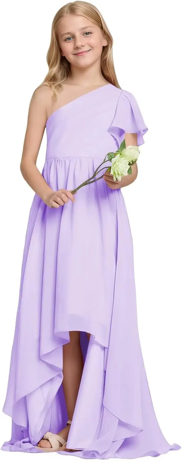 فستان وصيفة العروس للفتيات الصغيرات بكتف واحد فساتين فتاة الزهور للأطفال غير متماثلة لحفلات الزفاف وحفلات التخرج فساتين للفتيات