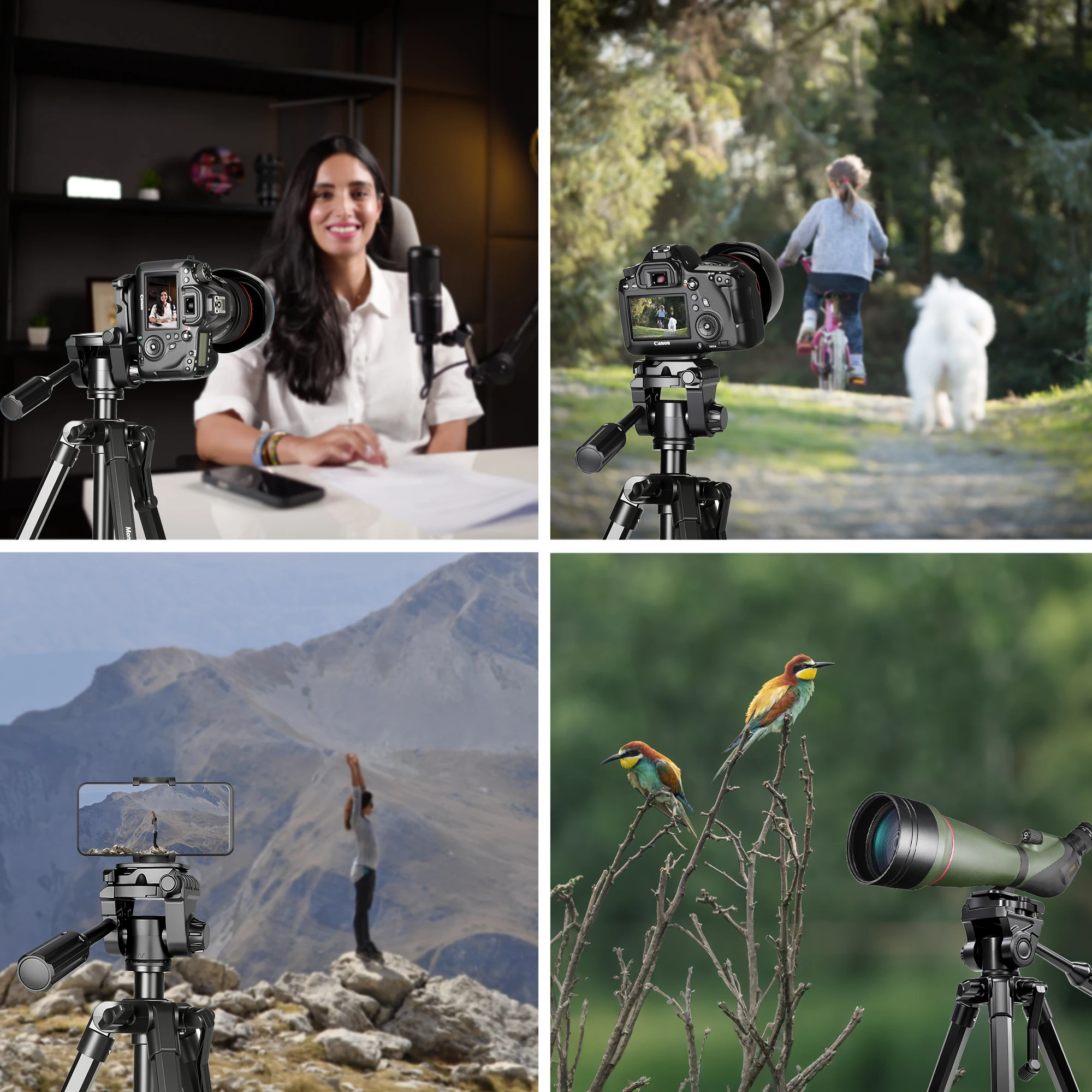 Manbily Professional Lightweight Camera Tripod Aluminum with Fluid Head Outdoor Photography Tripods for Canon Nikon Sony