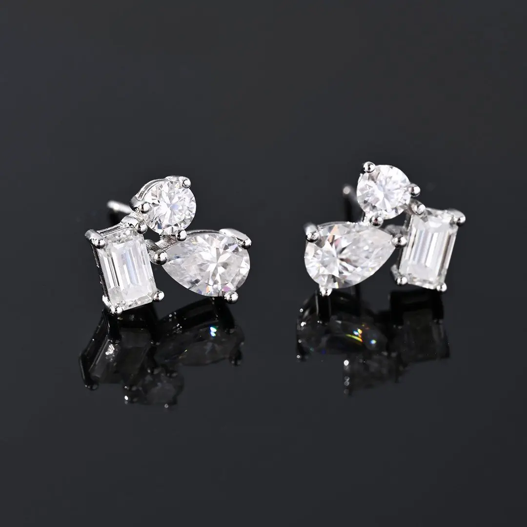 S925 Silver Plated 18K Platinum Polymorid Moissanite Drill Earrings 2.4ct/3.6ct