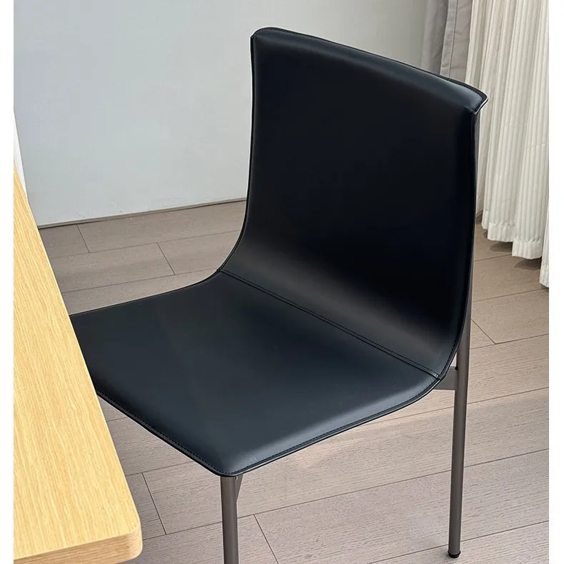 Italian Light Luxury Saddle Leather Dining Chair Modern Minimalist Home Stainless Steel Desk Lounge Seat Comfort Decor Furniture