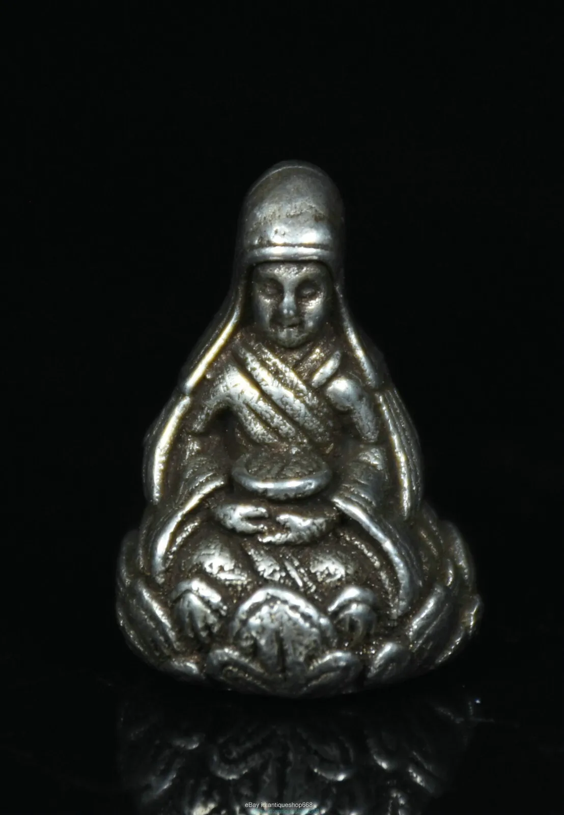 3 سنتيمتر نادر القديمة التبتية الفضة البوذية تسونغخابا جورو لاما بوذا النحت