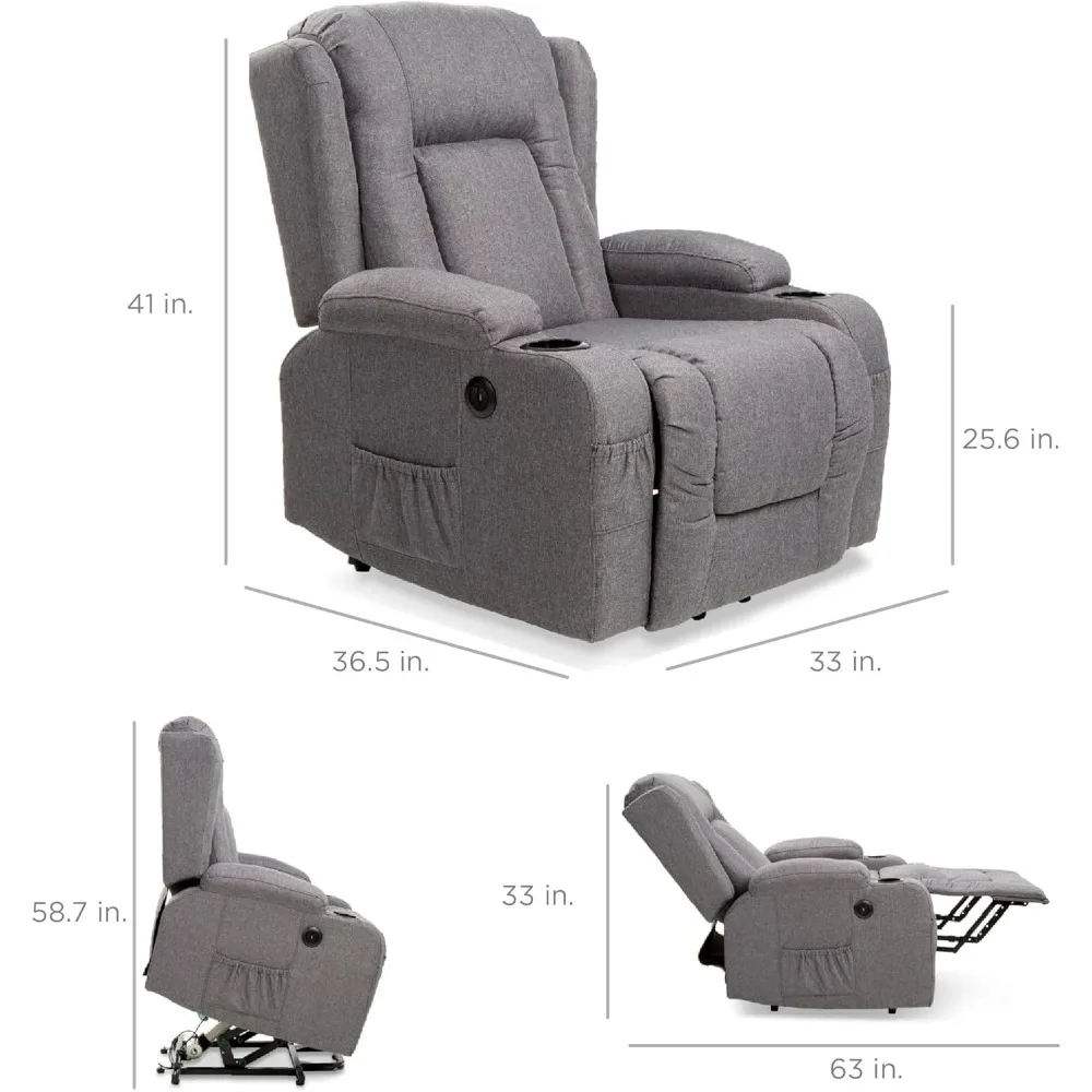 Modern Linen Electric Power Lift Chair, Recliner Massage Chair, Adjustable Furniture for Back, Legs w/ 3 Poositions, USB Port