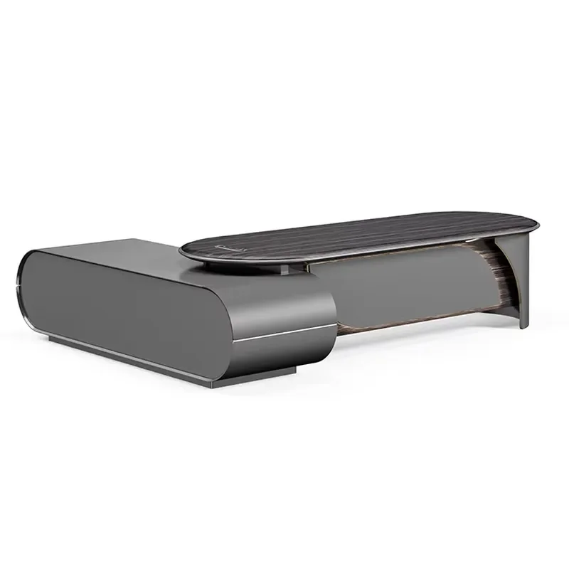 Unique Oval L-Shaped Executive Desk Modern CEO Office Desk with Side Cabinet for 2026