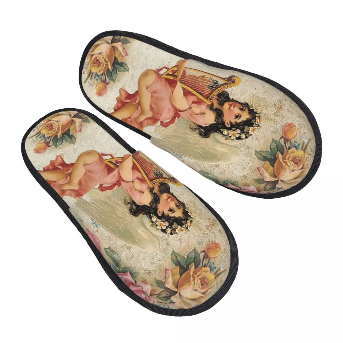 

Memory Foam Slippers Women Soft Warm Vintage Angel House Slippers