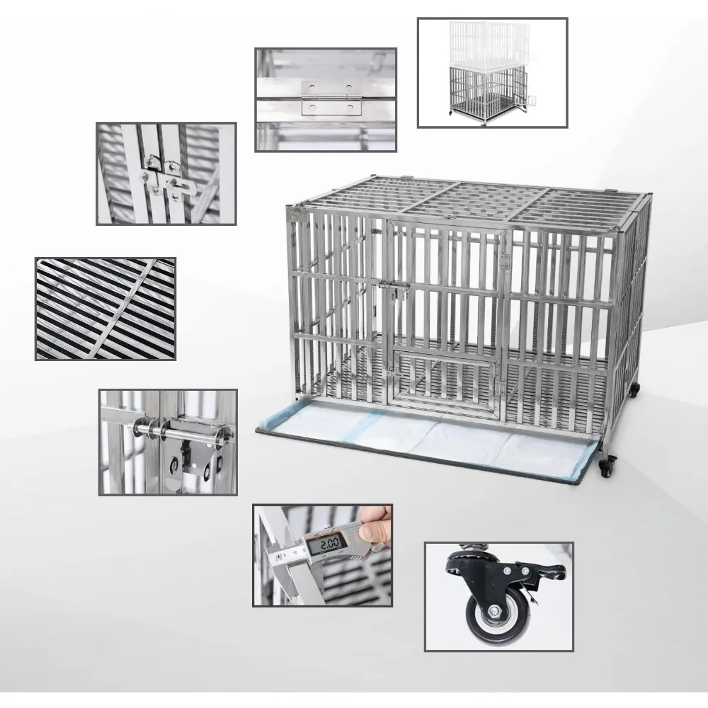 Imagem -03 - Empilhável Heavy Duty Dog Crate Pet Kennel Cage Cães Grandes com Bandeja na Porta Dobrável e Portátil 48 Aço Inoxidável