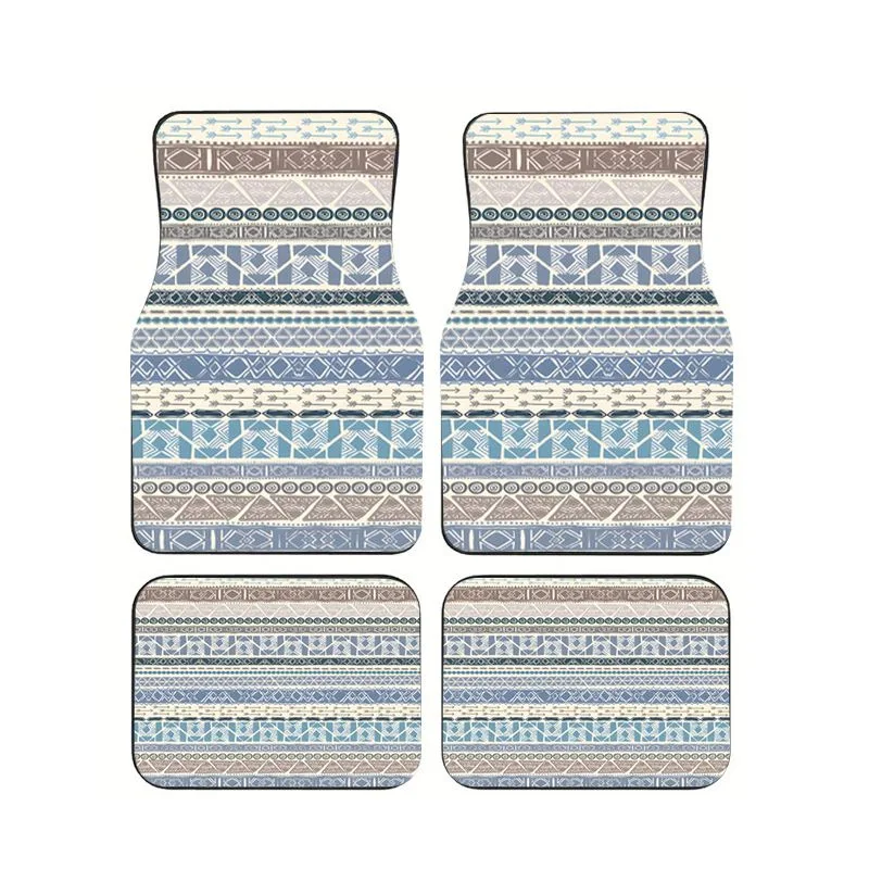 

Blue Gray Bohemian Geometric Car Floor Mats 4pcs Ethnic Tribal Style Universal Auto Foot Mats Non-slip & Anti-dirt Boho Carpet