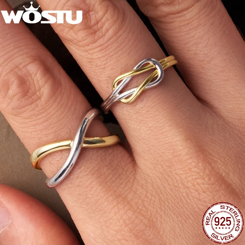 

WOSTU Real 925 Silver Cross Ring for Women , Two Tone 18K Gold Plated Knot Friendship Promise Rings Interlocked Jewelry Gift