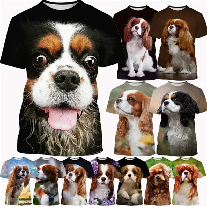 Fashion MenWomen's Personality Hip Hop Casual T Shirt Tees Tops Beautiful Cavalier Dog 3D Printed T-Shirt King Charles Spaniel