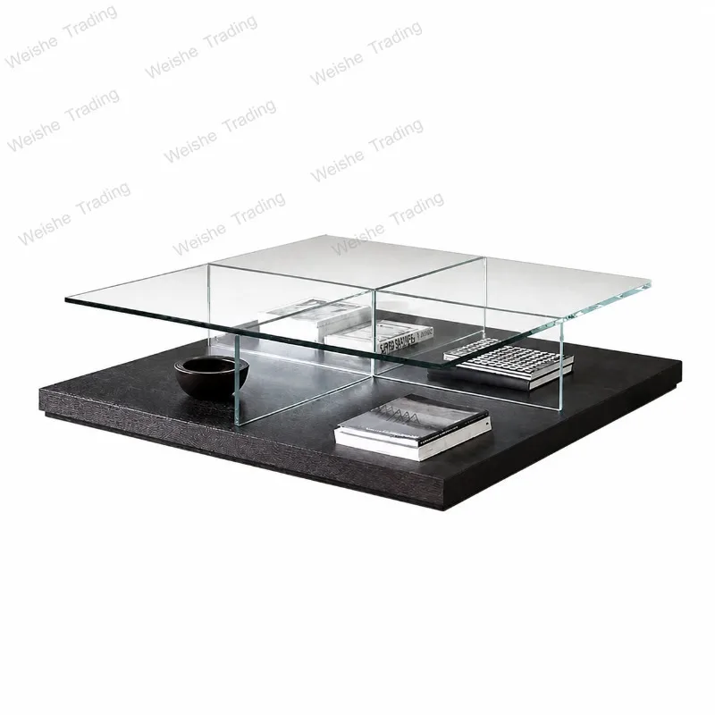 Italian minimalist style fiberglass coffee table modern simple living room square solid wood coffee table