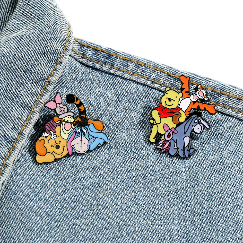 2 Pcs Cartoon Animal Brooch Cute Pooh Bear Eeyore Tigger Piglet Enamel Pin Metal Badge Jewelry Clothing Backpack Accessories