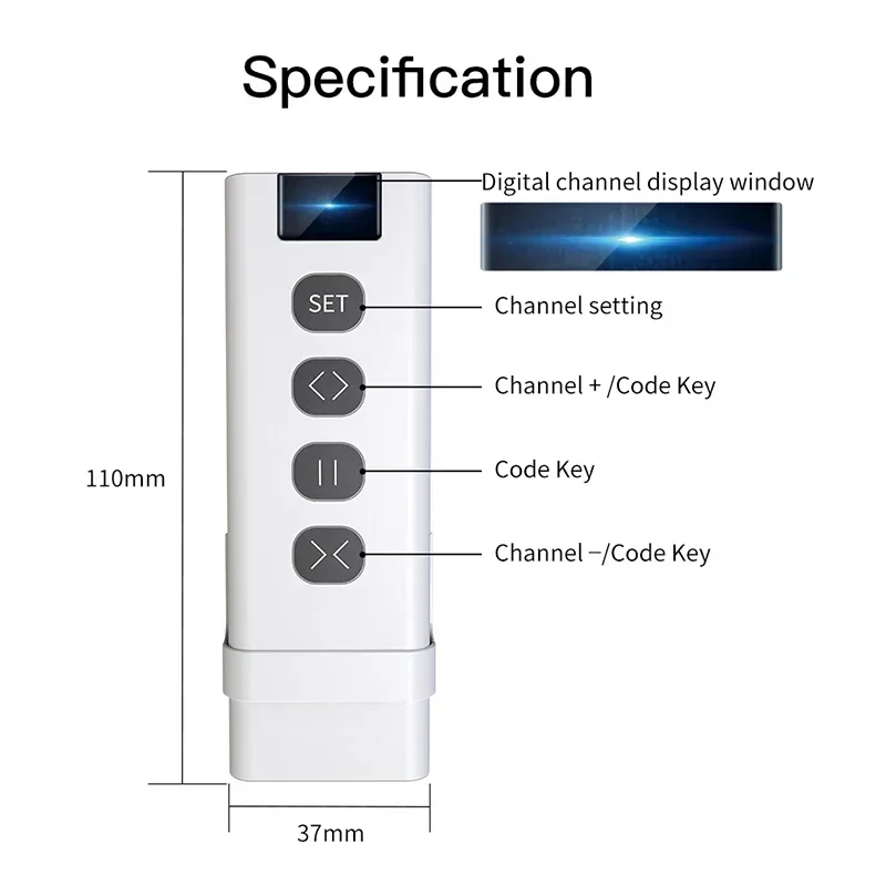 Mando a distancia RF433 de 9/1 canal para interruptor de cortina WiFi, módulo de persianas enrollables RF, emisor de accesorios de cortina alimentado por batería