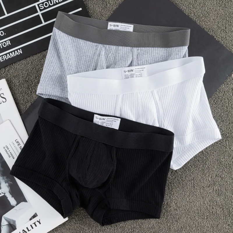 Novo europeu e de venda quente puro algodão virilha com rosca roupa interior masculina quatro cantos planos verão fino respirável 232