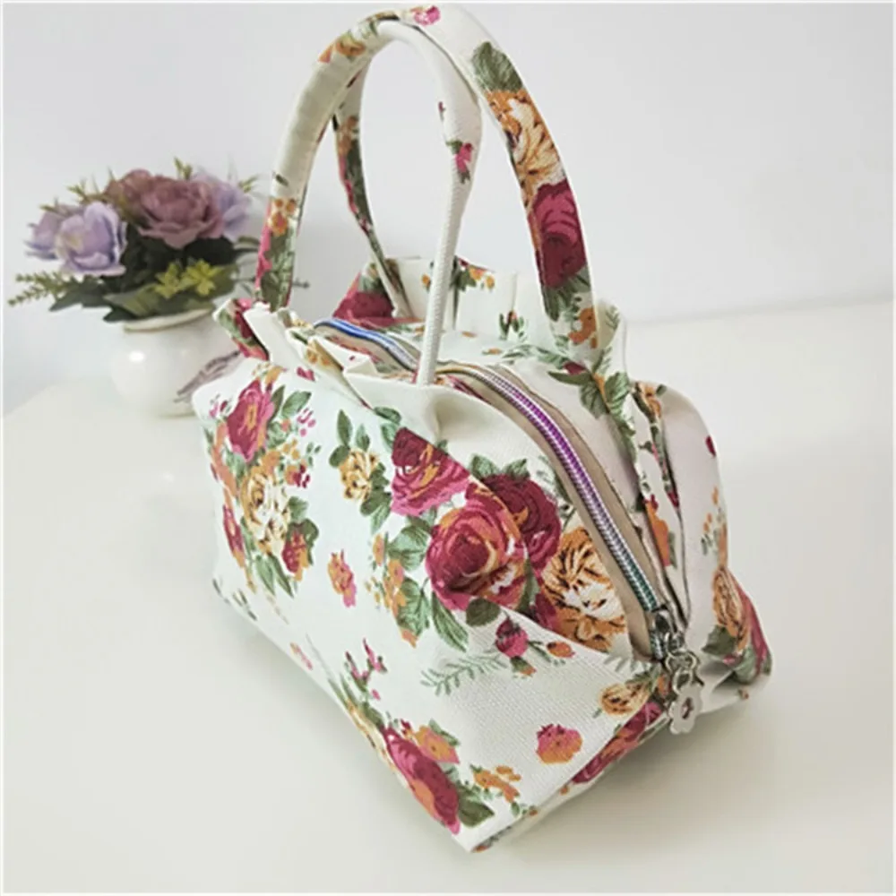 Canvas Ladies Handbag New Thickened Top Handle Lunch Bag With Zipper Phone Bag Women