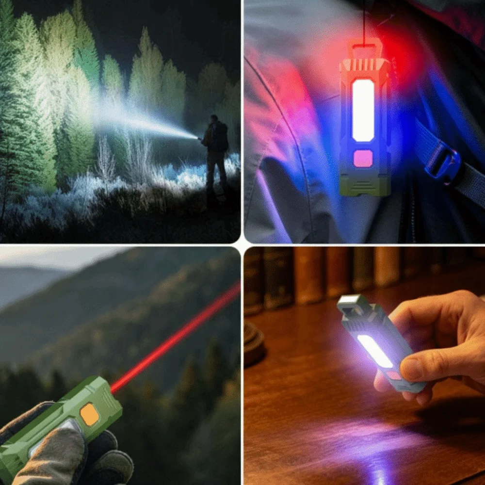 Magnetic Base LED Inspection Light Waterproof Portable Rechargeable Flashlight Dual Light Beads USB Charging Mini Flashlight