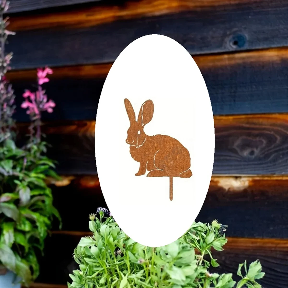 Palo da giardino conigli in metallo rustico A64K - Silhouette di coniglietto arrugginito, arte da giardino all'aperto per l'arredamento della fattoria, perfetto per la Pasqua