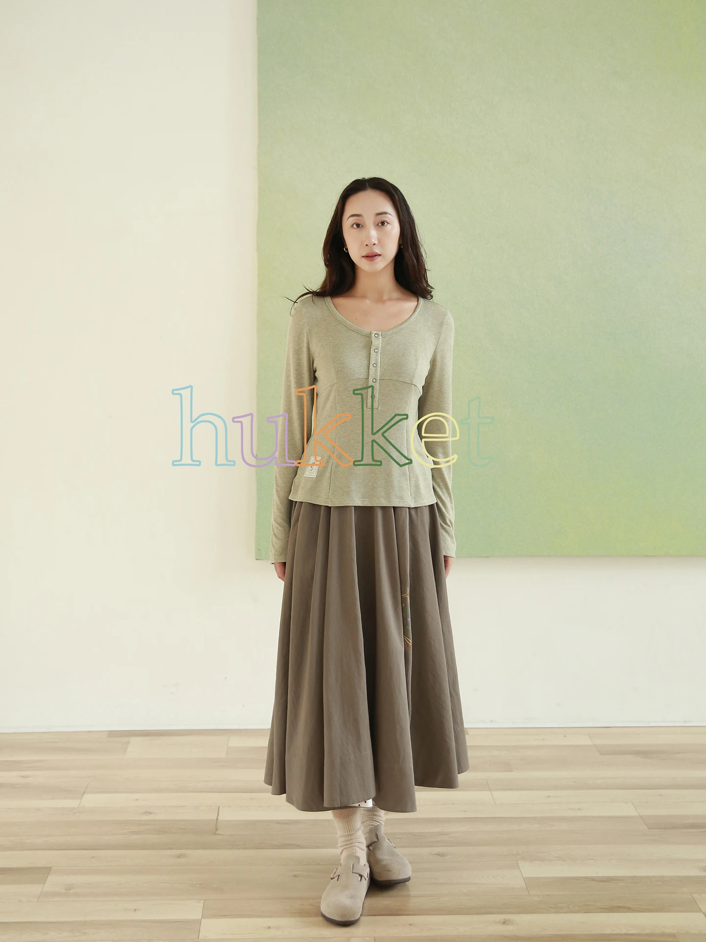 

Hukket Embroidered f-length Umbrella Skirt Women's Mid-waist A-line Skirt Ciwalk Sle Autumn Collection