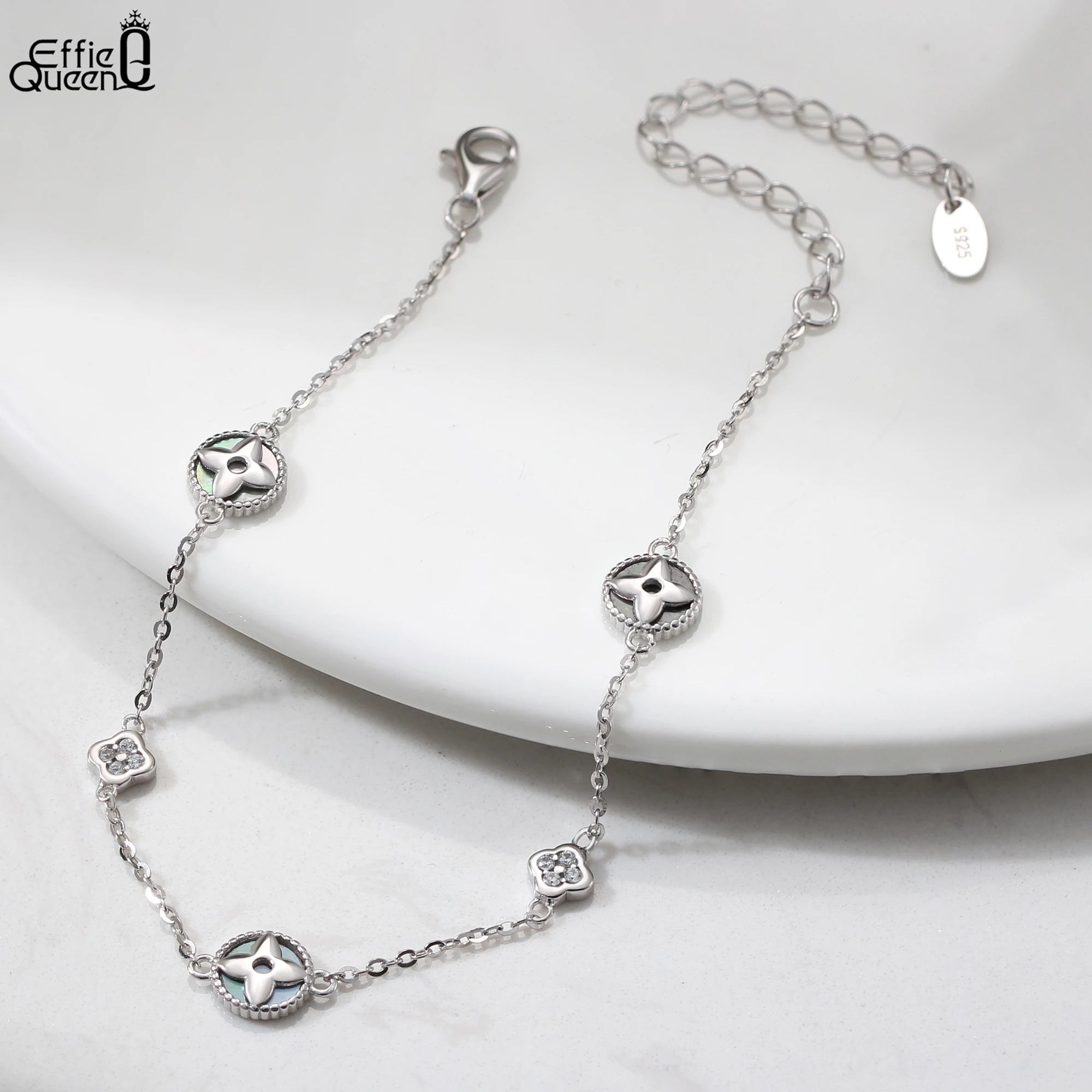 

EFFIE QUEEN Браслет из стерлингового серебра 925 пробы с круглым цепочкой и кубическим цирконием 5А, стиль четырехлистного клевера, счастливый символ, подарок GMB71