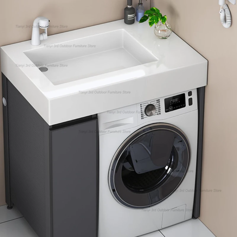 

Современный алюминиевый шкаф для стиральной машины, скандинавский креативный умывальник из каменной плиты, балконный шкаф для хранения, мебель для ванной комнаты FYLC