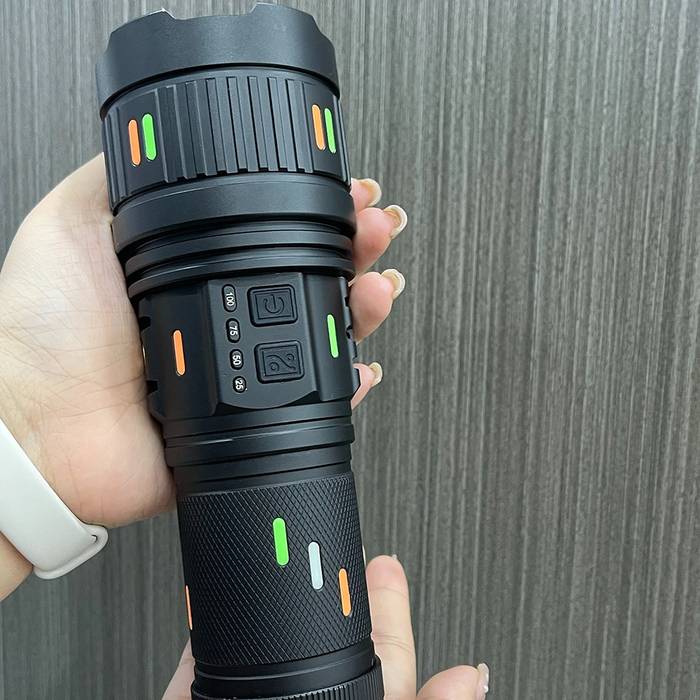 98000LM 10000MAH Powerful 100W Flashlight Portable Torch Outdoor Long Distance Strong Light Mechanical Zoom Fast Charging LED