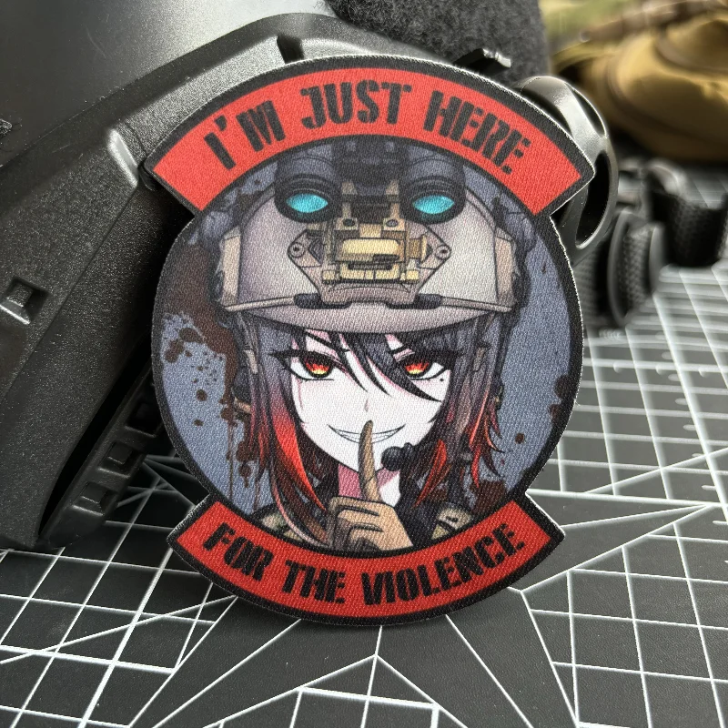 I’m Just Here for The Violence Tactical Patch  Anime Girl Morale Badge Printing Patches Hook and Loop Military Backpack Sticker