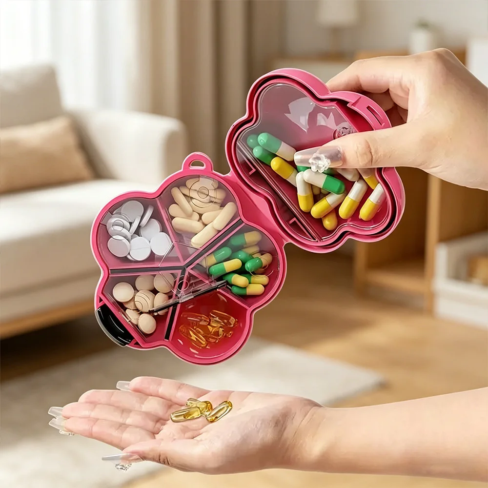 Mini Portable Dopamine Flower Pill Box Sealed Moisture-Proof Travel Medication Case
