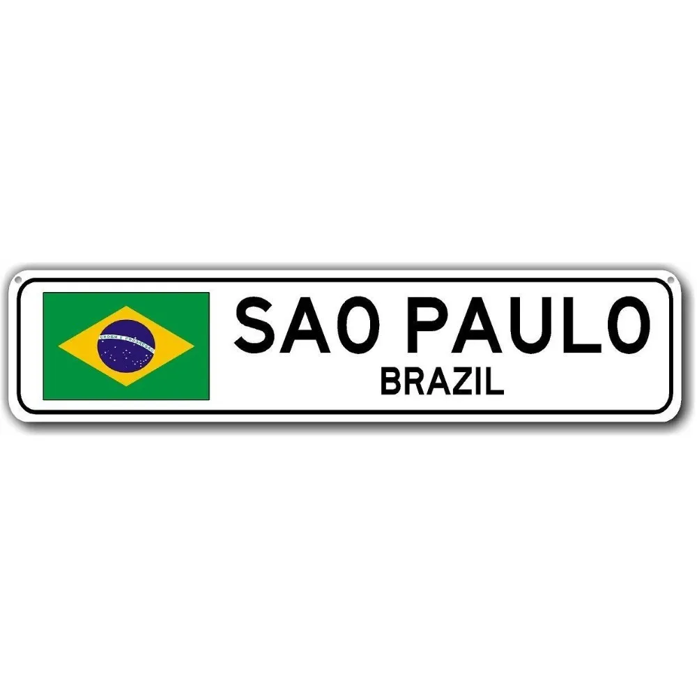 CIFbuy Personalized Text Long Metal Sign, Custom Brazil Flag Sao Paulo Wall Ornament (Only For Decoration)