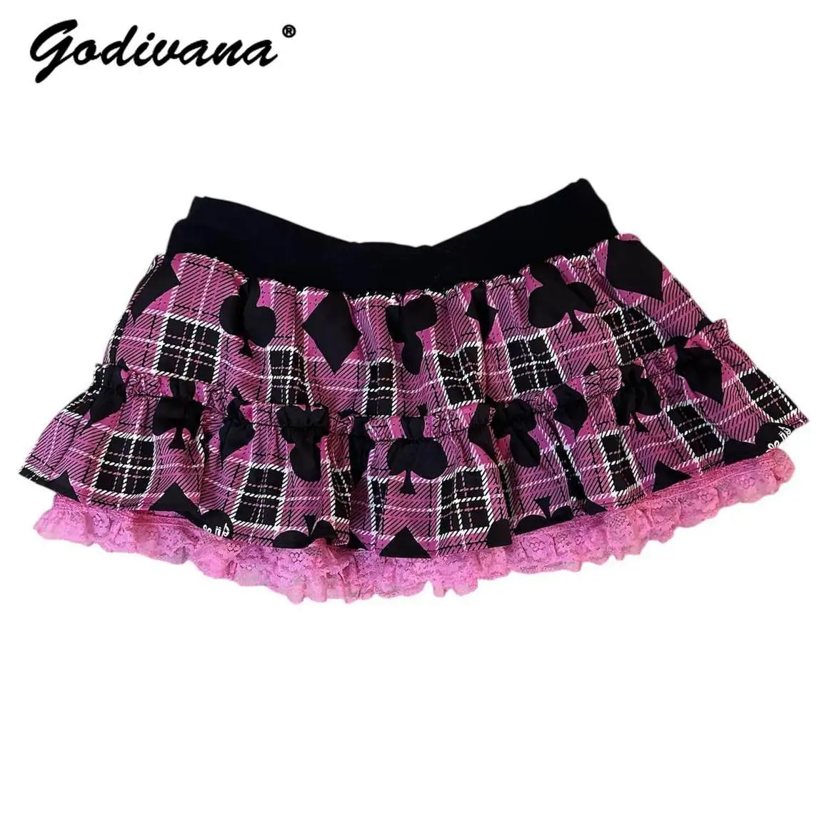 Mars Style Playing Card Printing Gal Hot Girls Silm Cute Pink Black Skirt Reversible Women's Lolita Mini Skirts