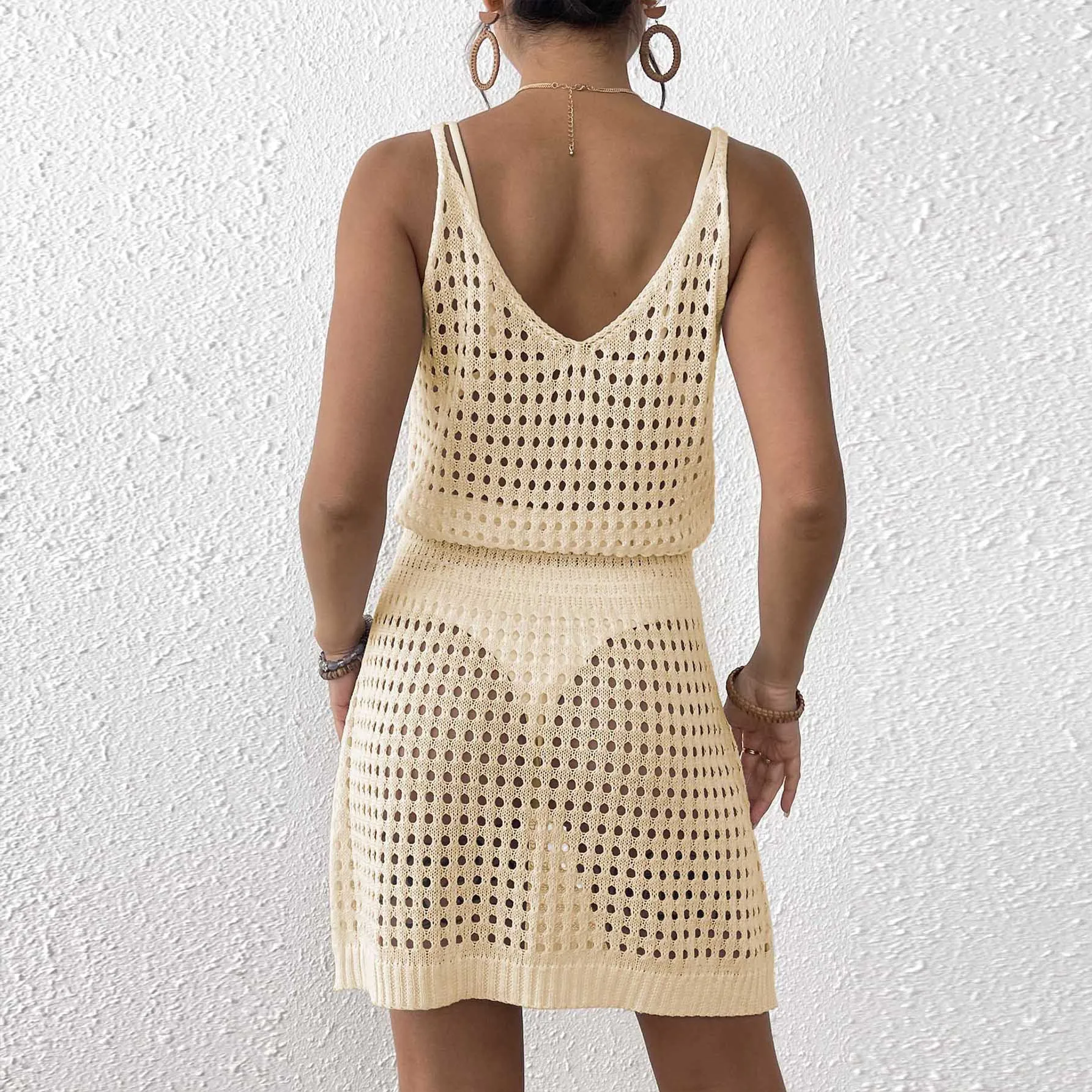 New Openwork Stretch Waistband Halter Dress: Sexy Dress, Beach Dress, Beach Vacation, Casual