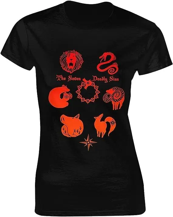 The Anime Seven Deadly Sins Shirt Women's Fashion Short Sleeve Cotton T Shirts Quick Dry Pattern Custom Tee Tops Black