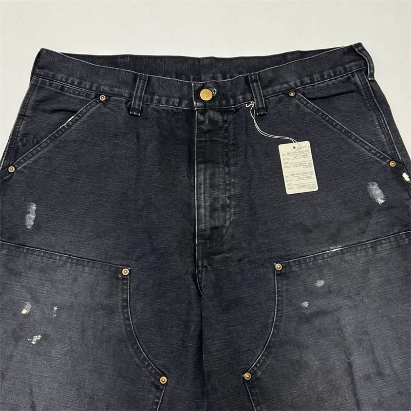 

Wash Damaged SAINT Mxxxxxx Zipper Denim Shorts Men Women 1:1 Best Quality Oversized Retro Black Jeans
