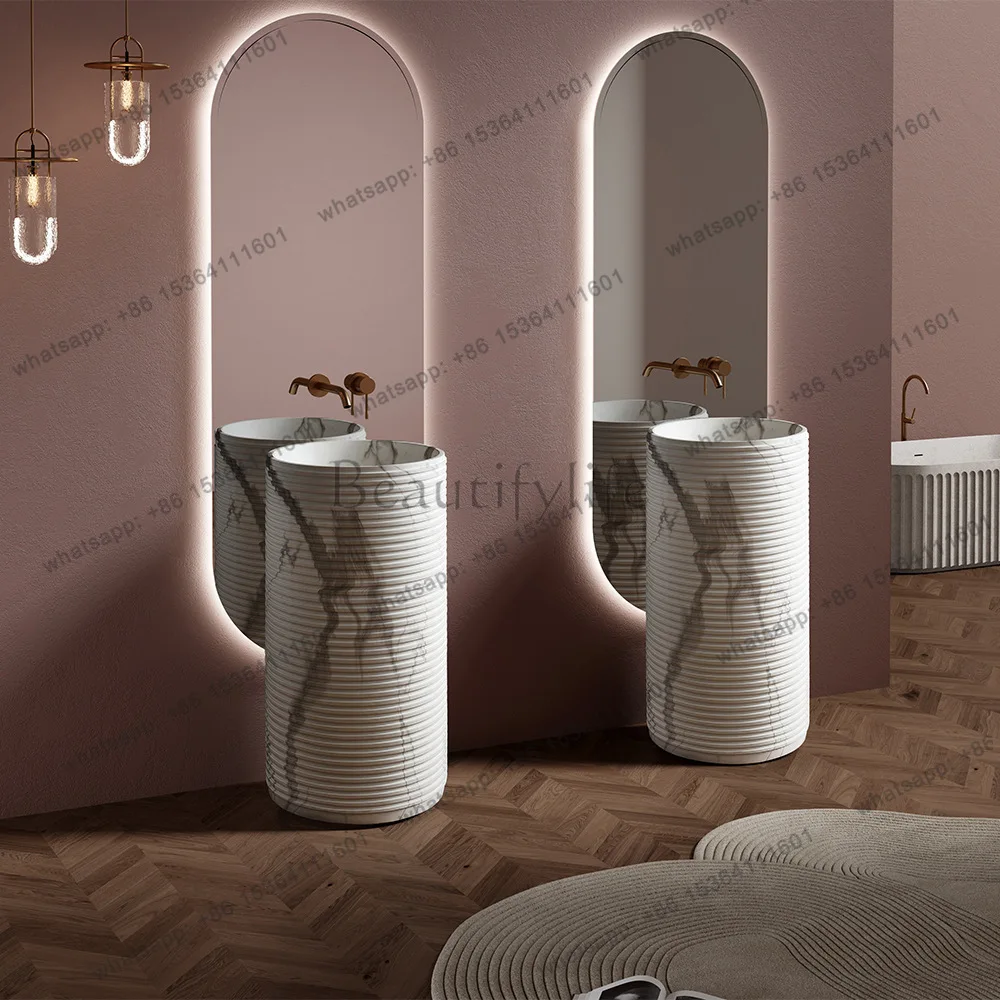 Household artificial stone floor-to-ceiling washbasin Balcony Outdoor simple light luxury integrated column basin