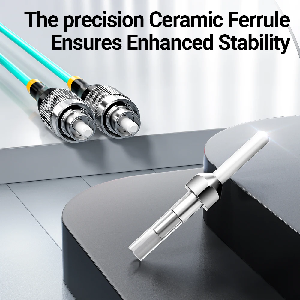 AMPCOM LC إلى FC UPC OM3 كابل تصحيح الألياف الضوئية متعدد الأوضاع دوبلكس، 50/125μm، OD 2.0 مم، LSZH OFNR، 1-100 متر