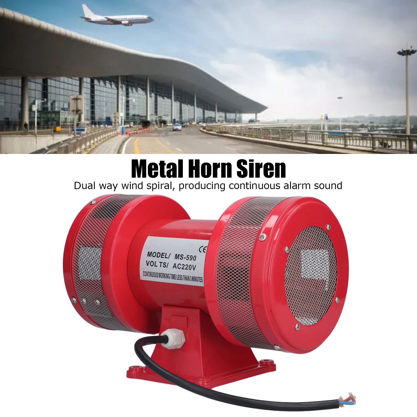 

Air Raid Siren Motor Alarm Dual Way 135dB High Decibel Electric Air Raid Siren Screw Mounting AC 220V MS‑590 Metal Horn Siren