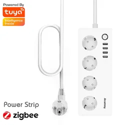 Arumny EU Plug Zigbee Power Strip Tuya Smart Life Zigbee2mqtt 1.8m Extension cord Alexa Google Assistant Voice Controll 16A 220V