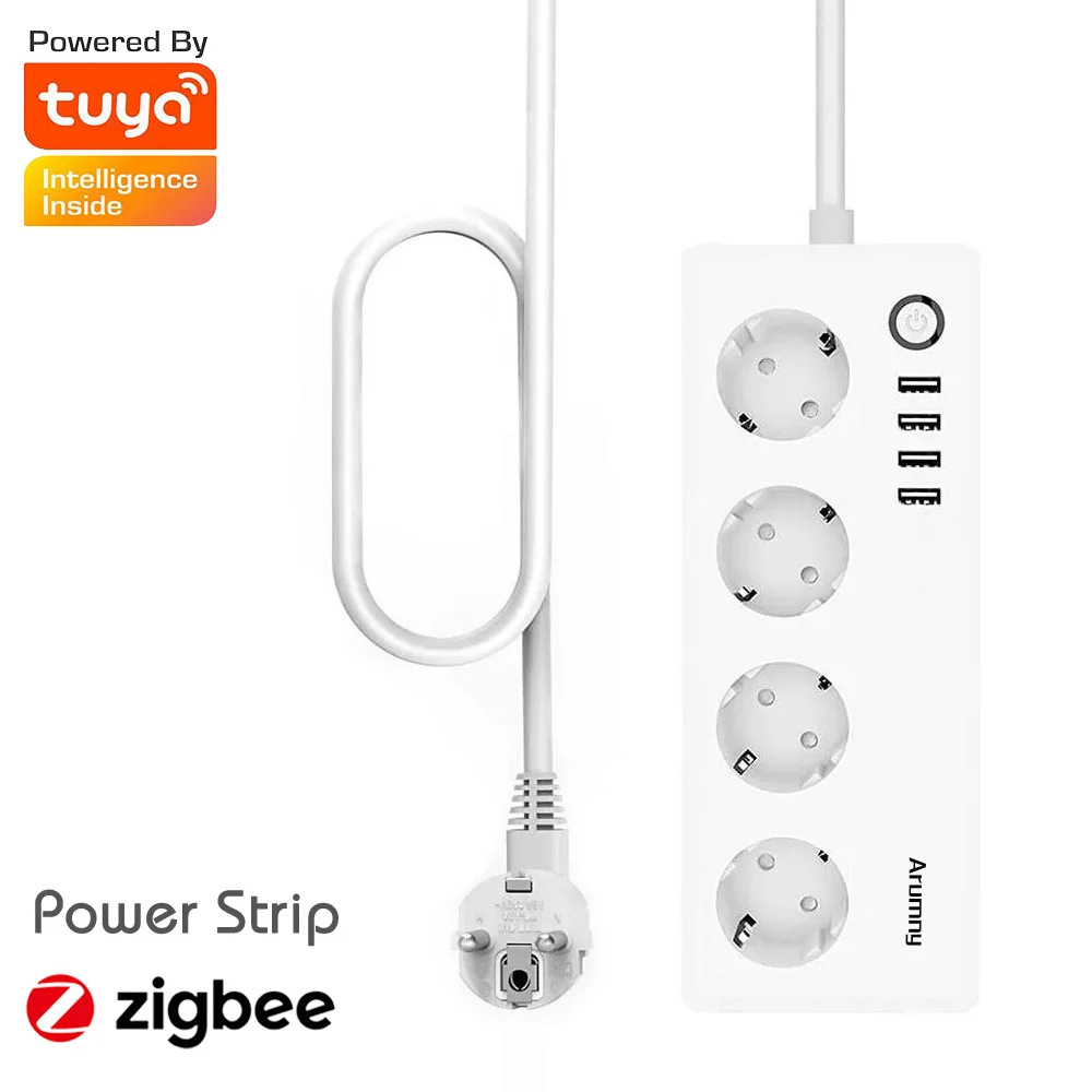 EU Plug Zigbee Power Strip Tuya Smart Life Zigbee2mqtt 1.8m Extension Cord Alexa Google Assistant Alice Voice Control 16A 220V