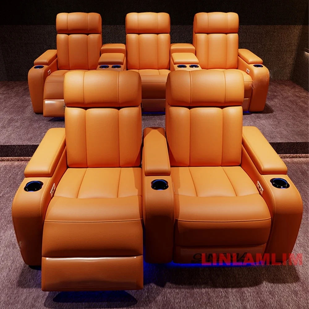 MANBAS Luxury Electric Recliner Cinema Chair with Cup Holder, Genuine Leather Upholstery, LED Lighting – Home Theater Seating