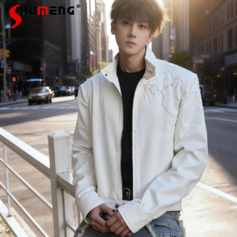 

Trendy Shoulder-padded Jackets Men 2026 Spring New High Street Stand Collar Baseball Jackets Male Handsome High-end Chic Coats