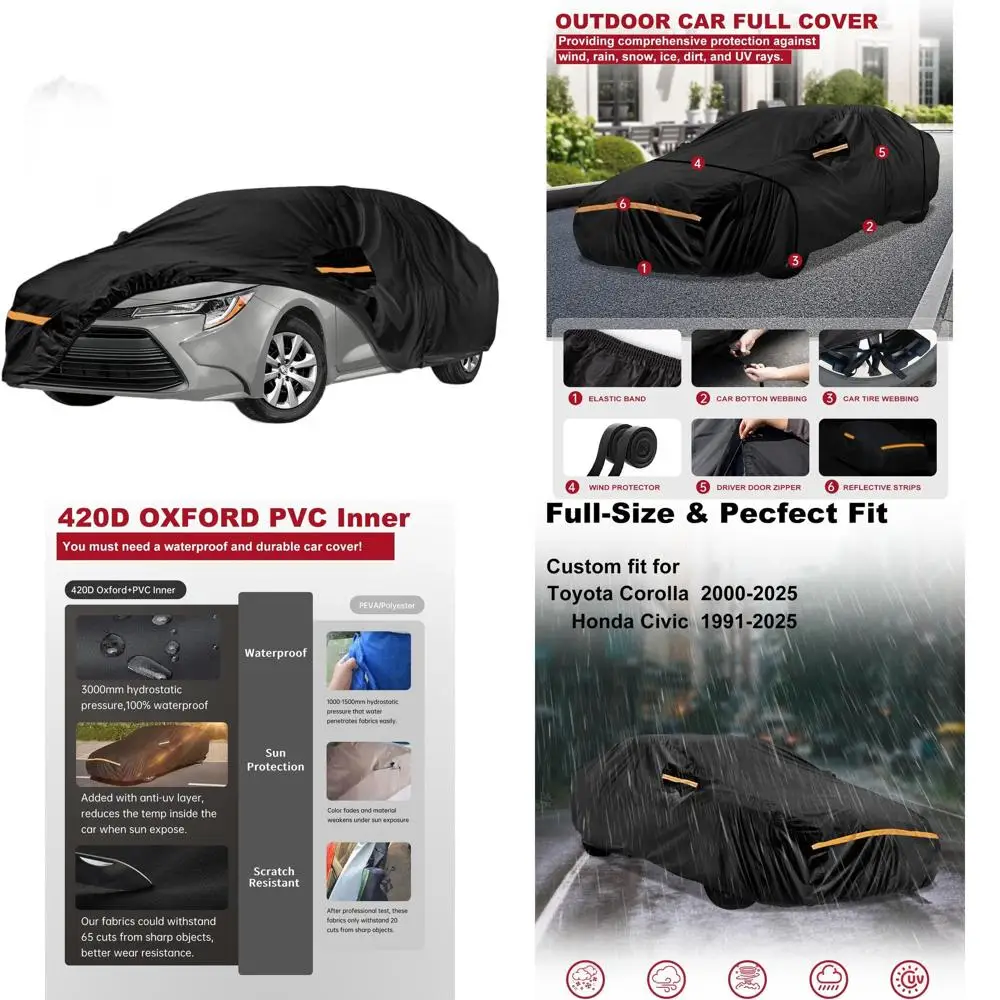 

Универсальный прочный чехол для автомобиля для использования на улице | Полная защита экстерьера от солнца, дождя, ультрафиолета, пыли, снега | Молния для двери, черная